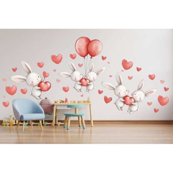 Zajačiky s balónikmi a srdiečkami