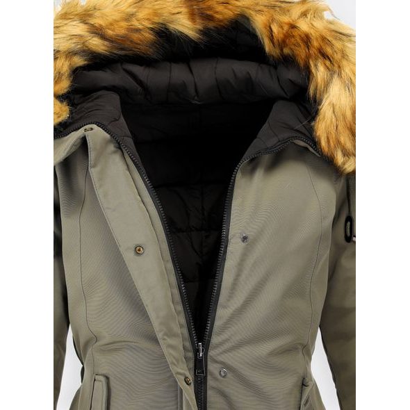 Dámská oboustranná zimní bunda khaki-černá