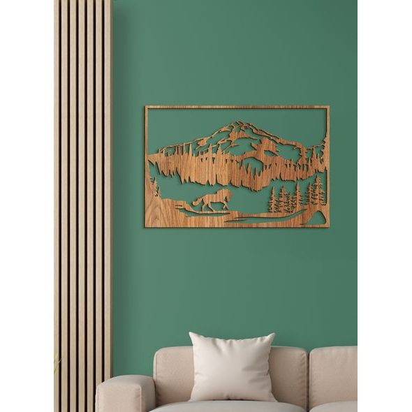 Dřevěný obraz Horská krajina s koněm