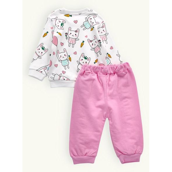 Dětská tepláková souprava ŠŤASTNÝ KRÁLÍK bílo-růžová