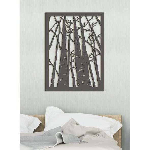 Dřevěný obrázek na stěně - silueta lesa