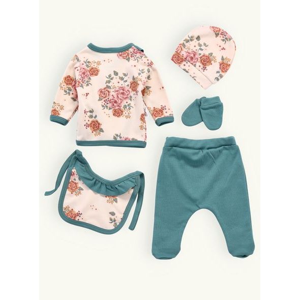 Kojenecká souprava s květinovým vzorem zelená