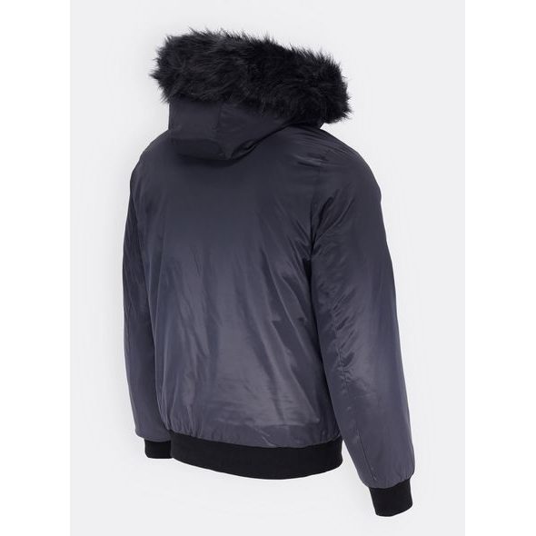 Pánská zimní bunda s kožešinou černo-grafitová