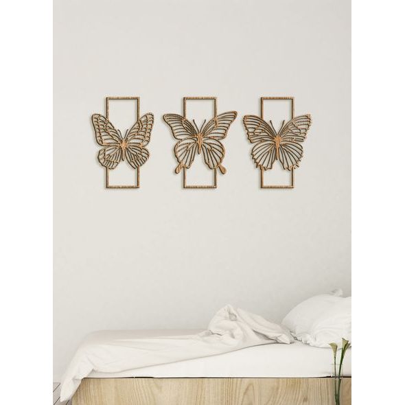 Trojdielna drevená dekorácia MOTÝLE