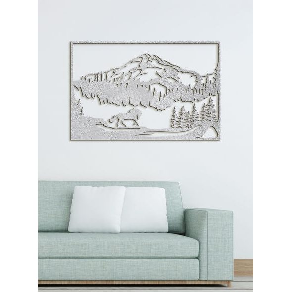 Dřevěný obraz Horská krajina s koněm