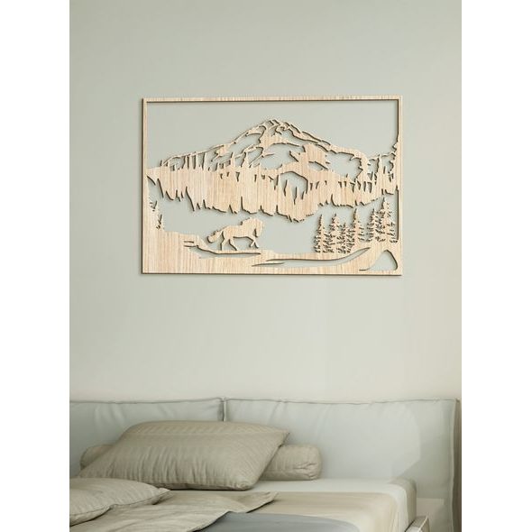 Dřevěný obraz Horská krajina s koněm