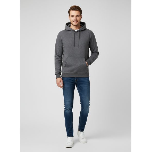 PÁNSKÁ MIKINA S KAPUCÍ A KLOKANÍ KAPSOU GRAFITOVÁ