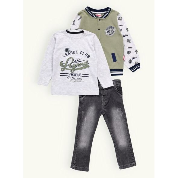 Dětská  džínová souprava olivově šedá