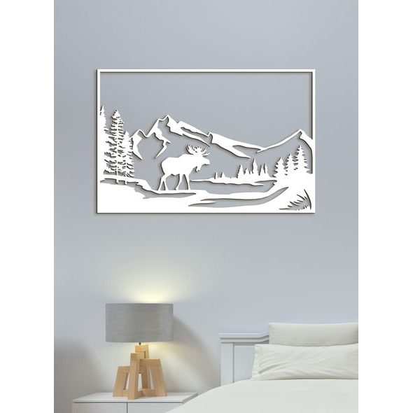 Dřevěný obraz Horská krajina s losem
