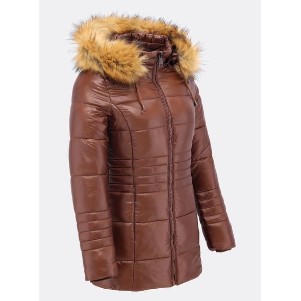 Dámská lesklá prošívaná bunda hnědá