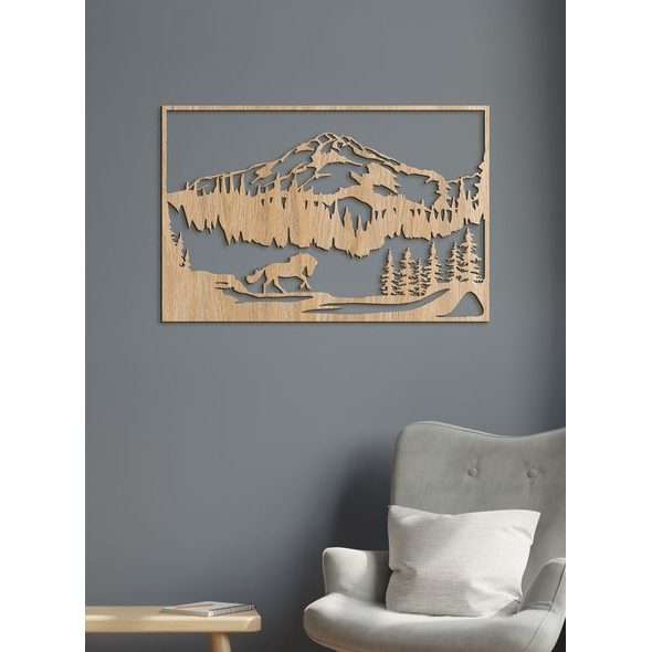 Dřevěný obraz Horská krajina s koněm