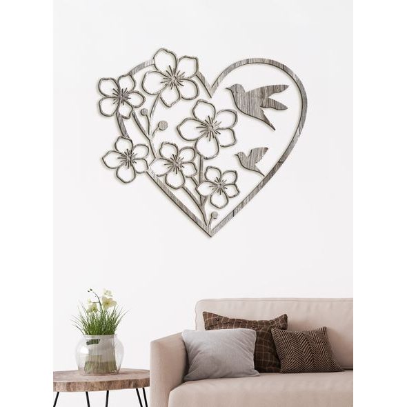 DŘEVĚNÝ OBRAZ SRDCE S KVĚTINAMI