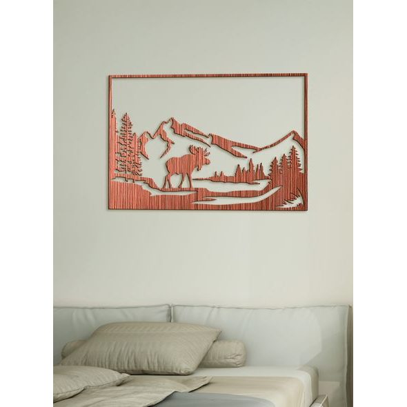 Dřevěný obraz Horská krajina s losem