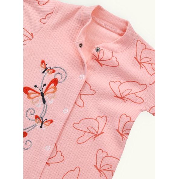 Kojenecké žebrované dupačky MOTÝLE broskvové