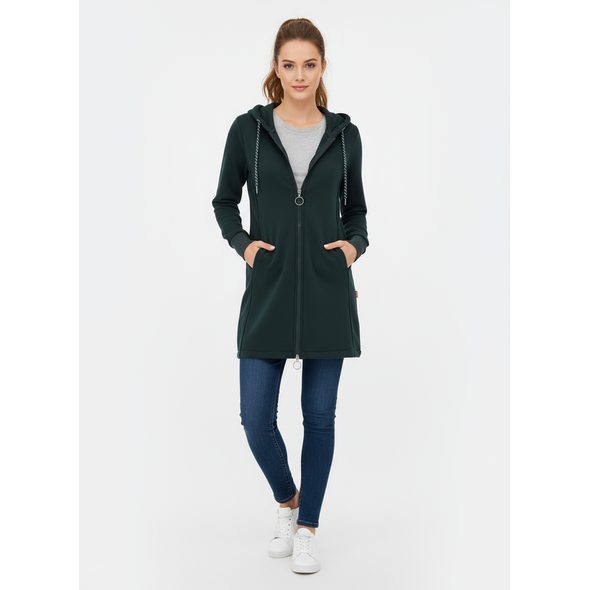 PREDĹŽENÁ MIKINA S KAPUCŇOU TMAVOZELENÁ