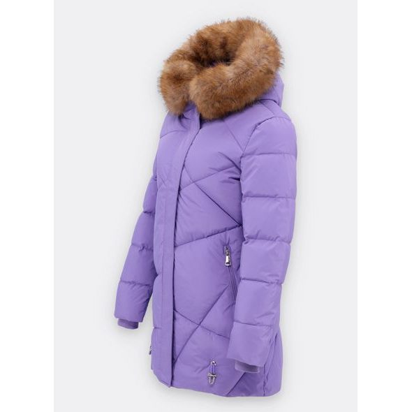 Dámská prošívaná zimní bunda s kapucí světle fialová