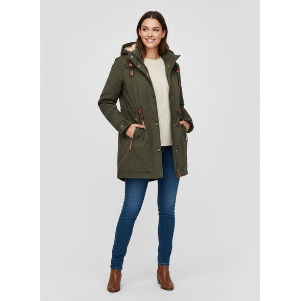 DÁMSKA ZIMNÁ BUNDA S KOŽUŠINOVOU PODŠÍVKOU KHAKI