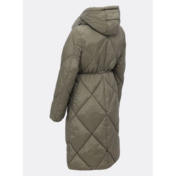Dámská dlouhá prošívaná bunda s kapucí olivová