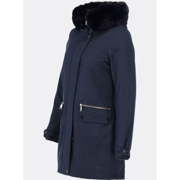 Dámska zimná bunda s kapucňou tmavomodrá