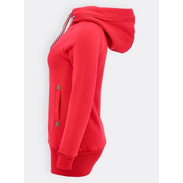 Červená mikina s kvetinovou kapucňou