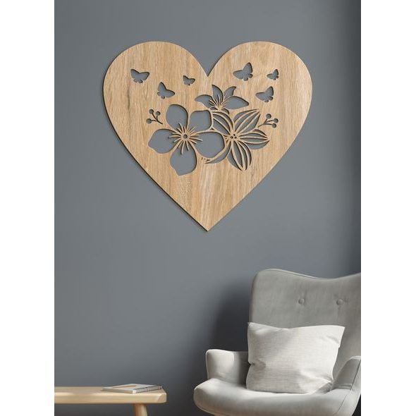 DREVENÝ OBRAZ SRDCE PLNÉ MOTÝĽOV