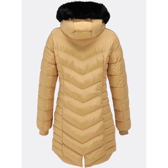 Dámska prešívaná zimná bunda s kapucňou béžová