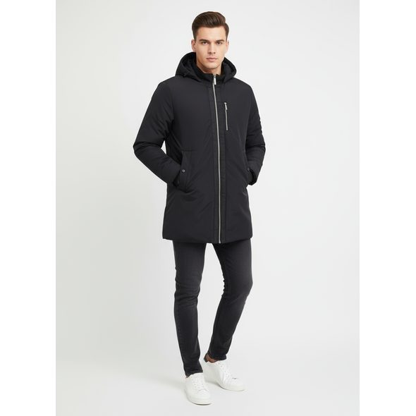 PÁNSKÁ PRODLOUŽENÁ ZIMNÍ BUNDA ČERNÁ