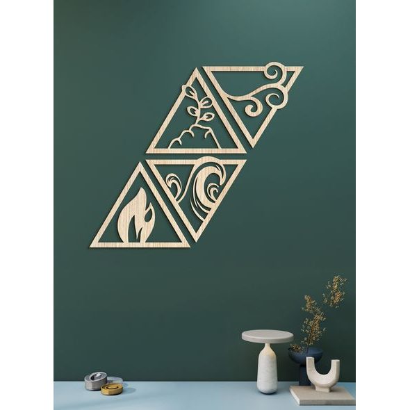 Dřevěný obrázek se symboly čtyř živlů