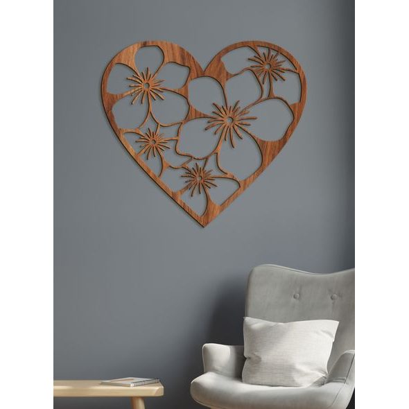 Dřevěný obraz Srdce plné květin