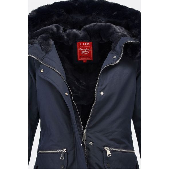 Dámska zimná bunda s kapucňou tmavomodrá