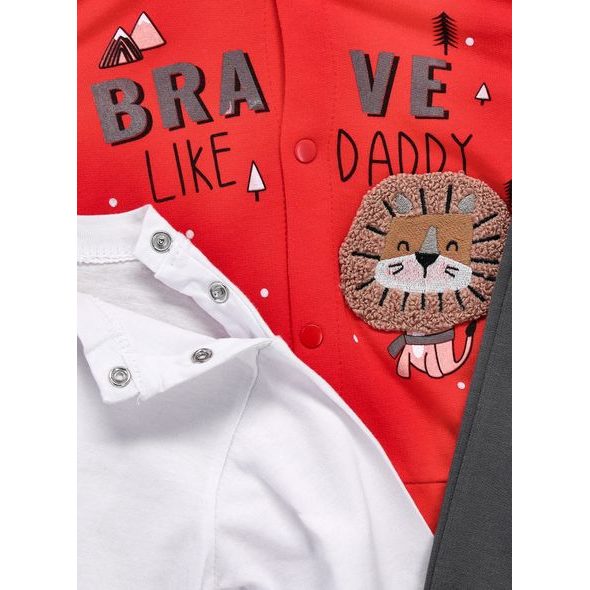 Kojenecká tepláková souprava STATEČNÝ LEV červeno-grafitová