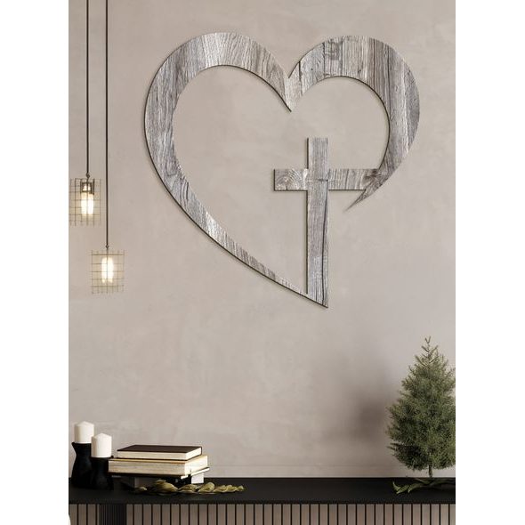 Drevený obraz na stenu Kríž v srdci