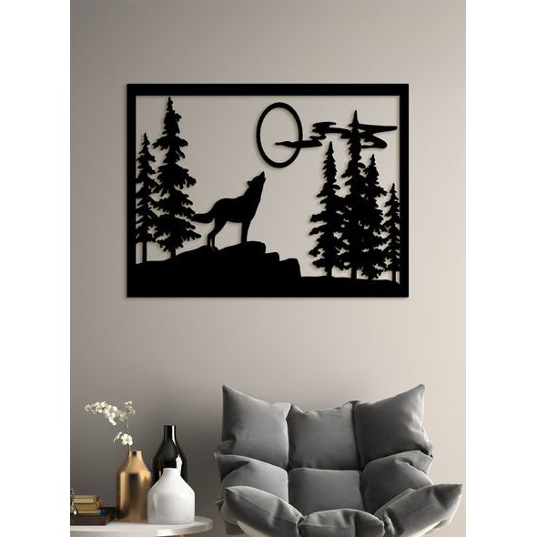 DŘEVĚNÝ OBRÁZEK NA STĚNĚ VLK