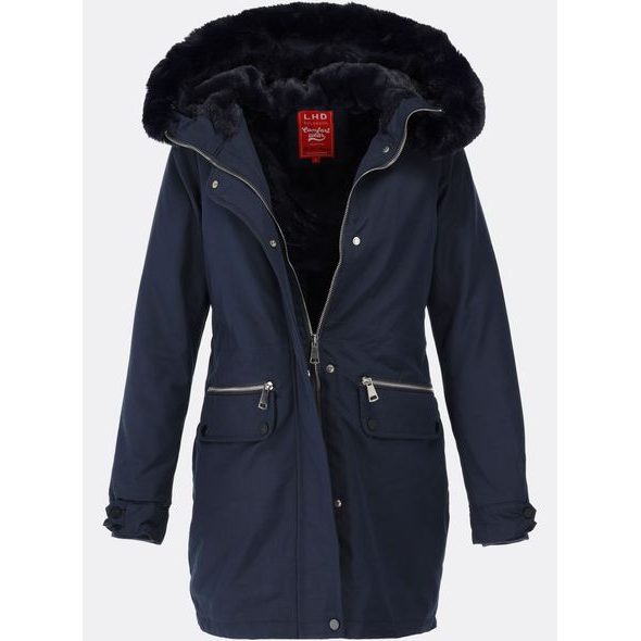 Dámska zimná bunda s kapucňou tmavomodrá