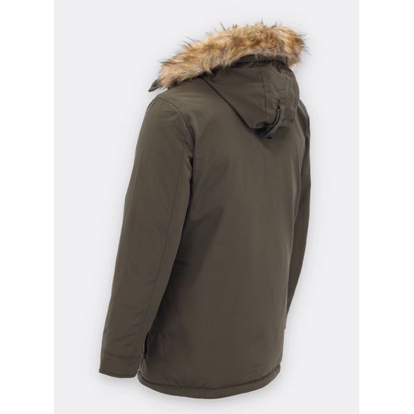 Pánská zimní bunda s kožešinou tmavě zelená