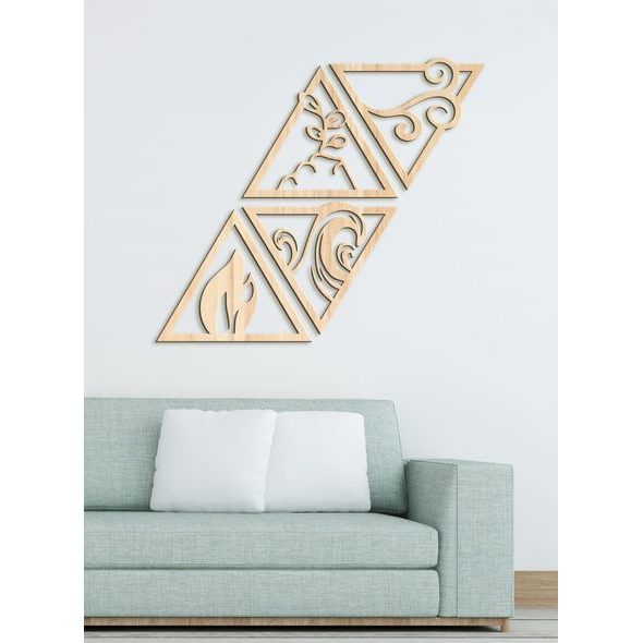 Dřevěný obrázek se symboly čtyř živlů