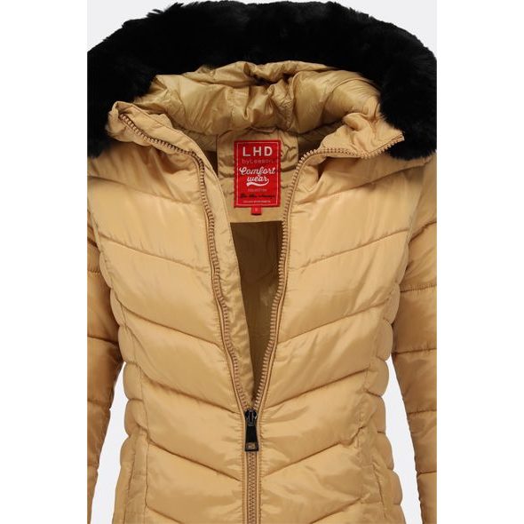 Dámska prešívaná zimná bunda s kapucňou béžová