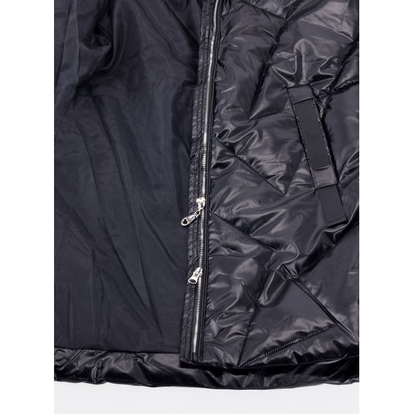 Dámská lesklá prošívaná bunda s kapucí černá