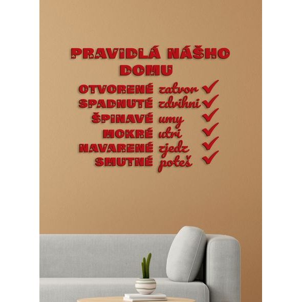 Drevený citát "Pravidlá nášho domu"