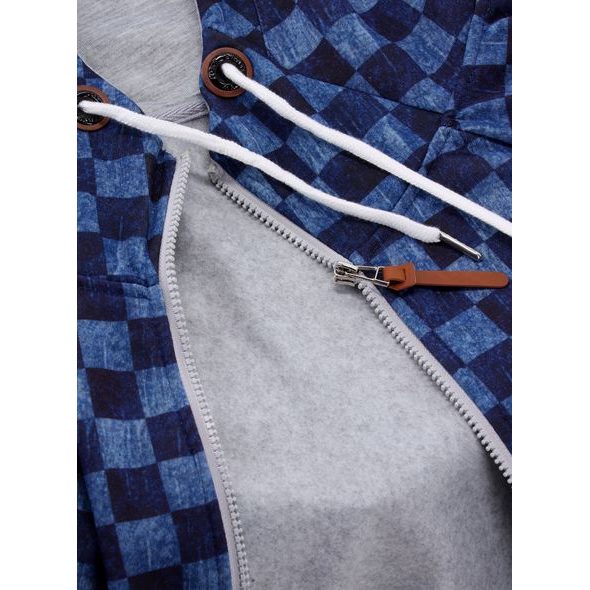 Tmavomodrá mikina so vzorom šachovnice