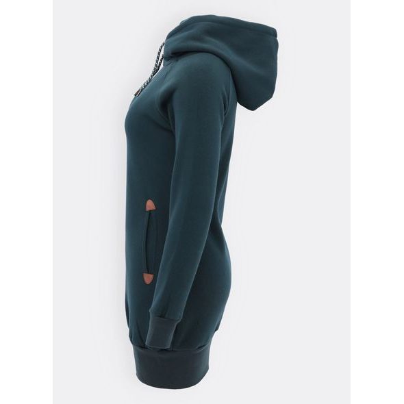 Dámská prodloužená mikina s kapucí tmavě zelená