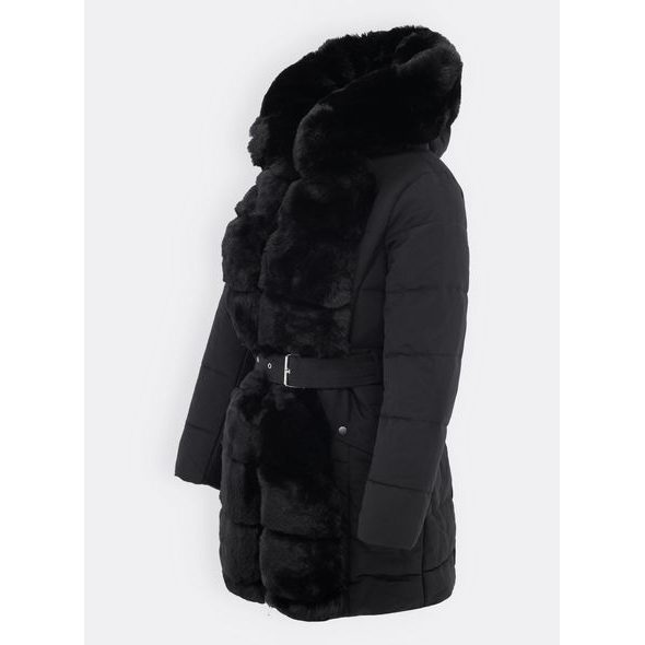 Dámská prošívaná bunda s páskem černá