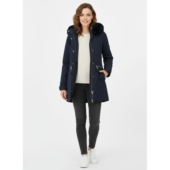 DÁMSKA ZIMNÁ BUNDA S KAPUCŇOU TMAVOMODRÁ