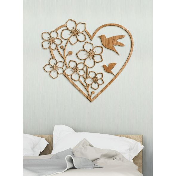 Dřevěný obraz Srdce s květinami
