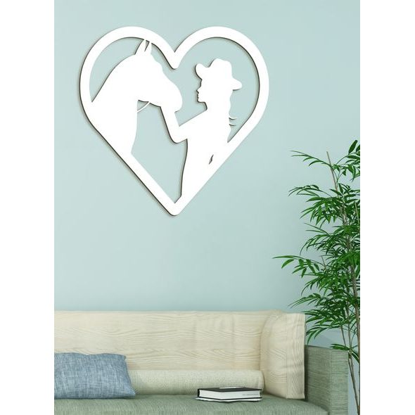 Dřevěný obraz na stěně žena s koněm