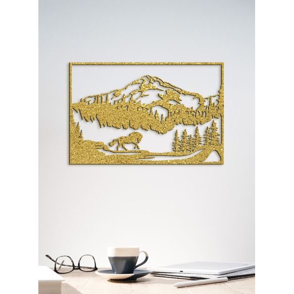 Dřevěný obraz Horská krajina s koněm