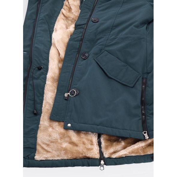 Dámská zimní bunda s kožešinou tmavě zelená