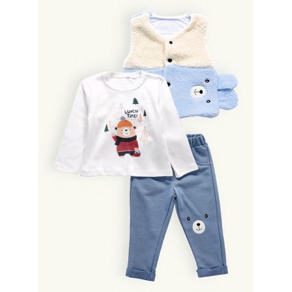 Dětská tepláková souprava s plyšovou vestou modro-bílá