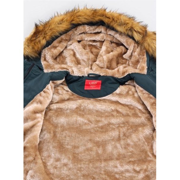 Dámská zimní bunda s kožešinou tmavě zelená