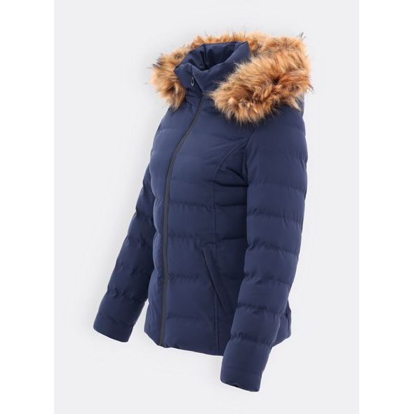 Dámská prošívaná bunda s kožešinou tmavě modrá